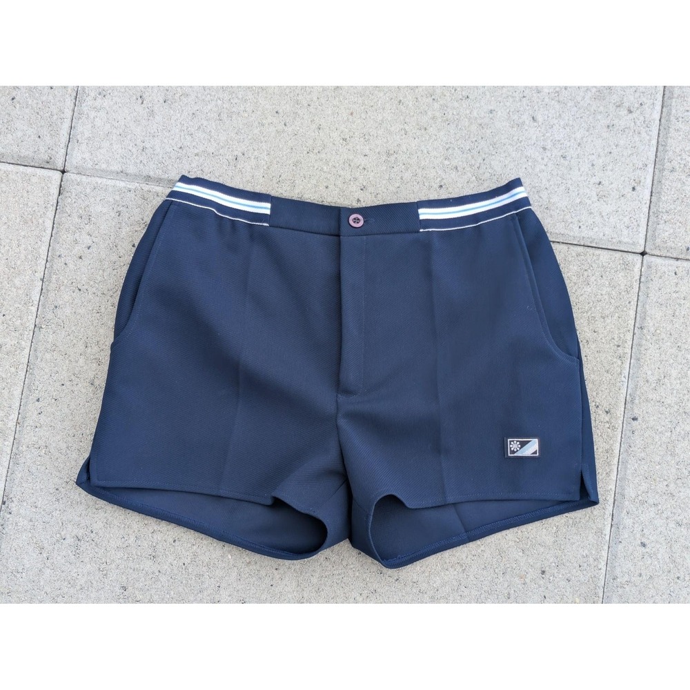 VTG Elegant Shorts Mens 30 Navy Blue Knit Chino Sport Button Tennis Athletic 90s